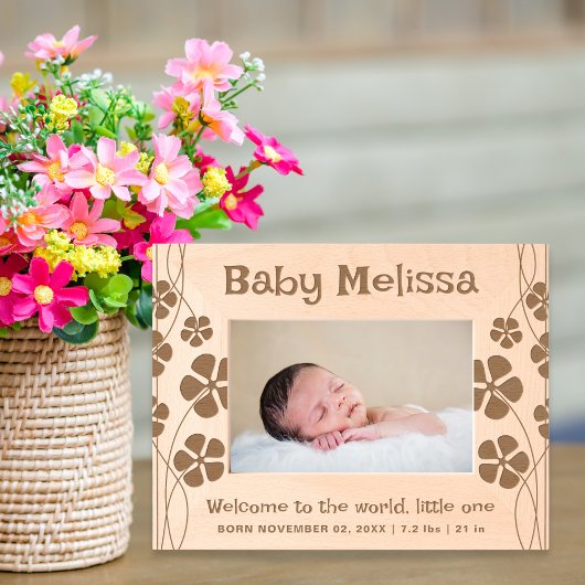 New Baby Birth Stats Newborn Keepake Floral Geätzte Rahmen