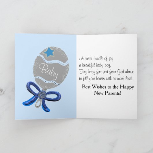 New Baby Boy Baby Feet Blue Rattle Karte (Innenseite)