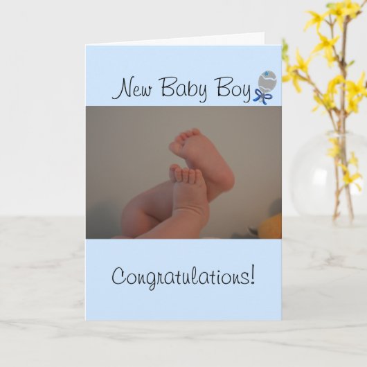New Baby Boy Baby Feet Blue Rattle Karte (Gelbe Blume)