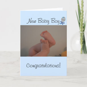 New Baby Boy Baby Feet Blue Rattle Karte