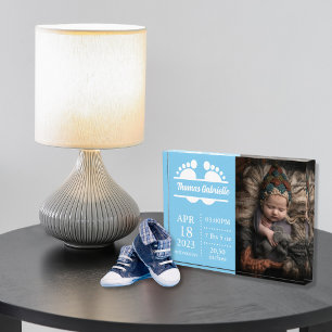 New Baby Boy Blue Birth Stats Keepake Foto Block