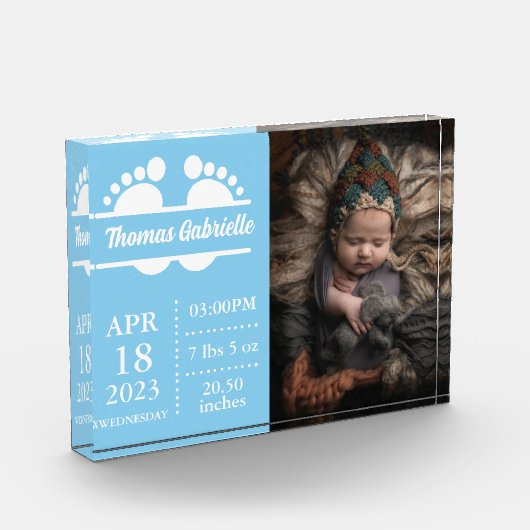 New Baby Boy Blue Birth Stats Keepake Foto Block (Links)