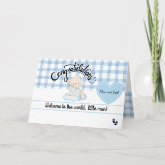New Baby Boy Congratulations Card, Cute Blue Bear Karte