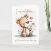 New Baby Boy Congratulations Teddy Bear Card Karte (Vorderseite)