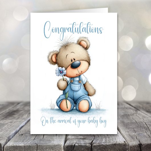 New Baby Boy Congratulations Teddy Bear Card Karte