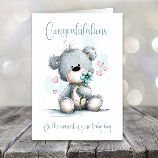 New Baby Boy Congratulations Teddy Bear Card Karte