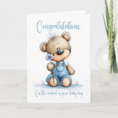 New Baby Boy Congratulations Teddy Bear Card Karte (Vorderseite)