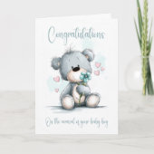 New Baby Boy Congratulations Teddy Bear Card Karte (Vorderseite)