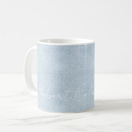 New Baby Boy NAME Blue Linen Sweet Birth Liebe Kaffeetasse (Vorderseite Links)