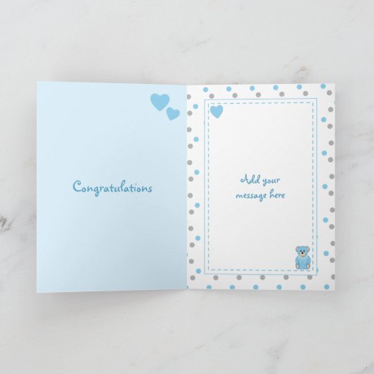 New Baby Boy Teddy bear blue Karte (Innenseite)