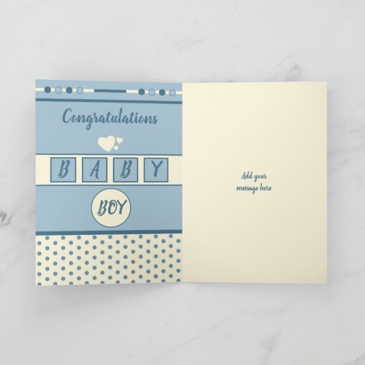 New Baby Boys blau und creme mit Namen willkommen Karte (Innenseite)