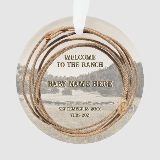 New Baby Cowboy oder Cowgirl mit Lariat Acrylic Ornament (Vorderseite)