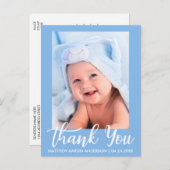 New Baby Danke Blue Ankündigungspostkarte (Vorne/Hinten)