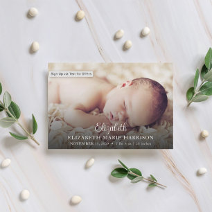 New Baby Elegante Script Foto Geburtshinweis Einladung
