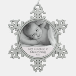 New Baby First Christmas als Daddy Foto angepasst Schneeflocken Zinn-Ornament