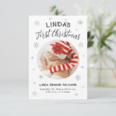 New Baby First Christmas Birth Stats Happy Holiday Dankeskarte (Stehend Vorderseite)