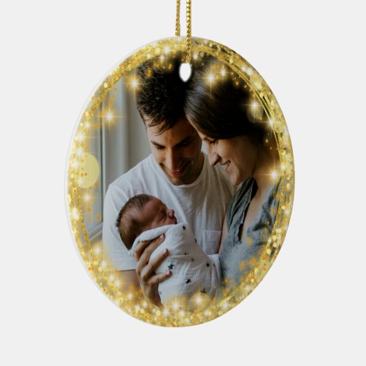 New Baby First Christmas Glitzer Gold Circle Keramik Ornament (Rechts)