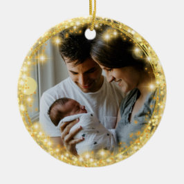 New Baby First Christmas Glitzer Gold Circle Keramik Ornament