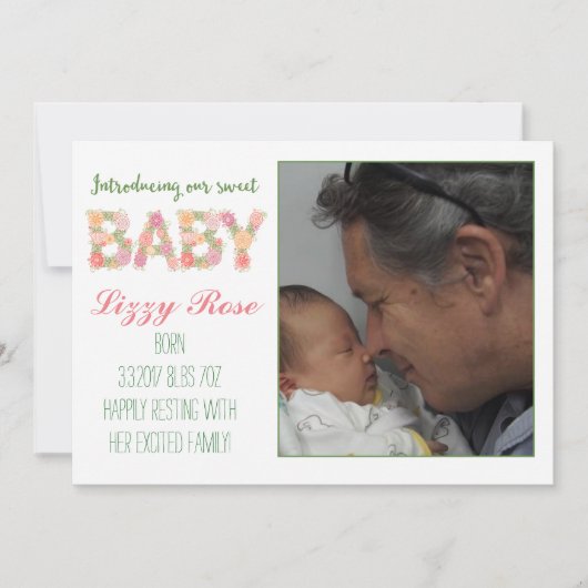 New Baby Floral Ankündigung (Vorderseite)