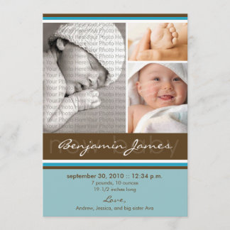 New Baby Foto Trio Birth Announcement (blau) Ankündigung
