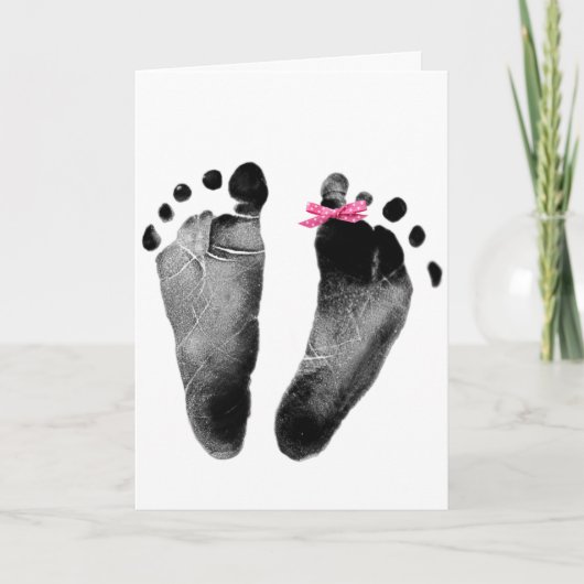 New Baby Girl Footprints auf White Karte (Vorderseite)