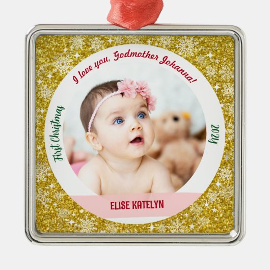 New Baby Girl Foto 1. Weihnachtsgottmutter Golden Ornament Aus Metall (Vorne)