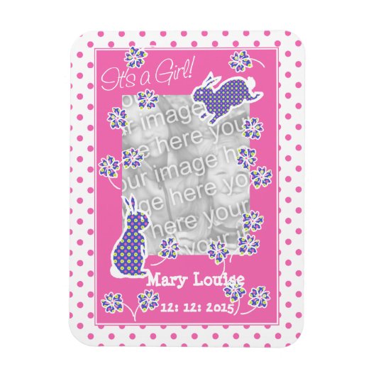 New Baby Girl Foto Magnet, Niedliche Kaninchen Magnet (Vertikal)