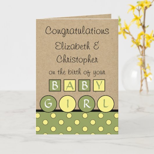 New Baby Girl große Liebe rustikal grün gelb Karte (Gelbe Blume)