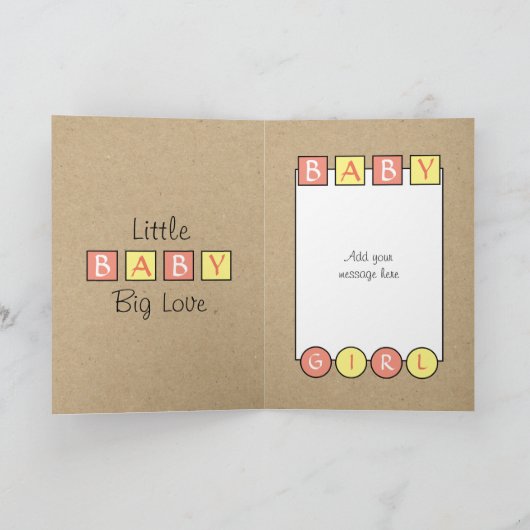 New Baby Girl große Liebe rustikale Korallengelb Karte (Innenseite)