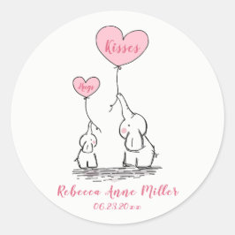 New Baby Girl Hugs and Kisses Elephants Runder Aufkleber