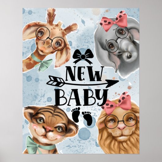 New Baby Jungle Safari Kinderzimmer blau Poster (Vorne)