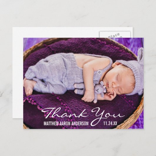 New Baby Modern Foto Vielen Dank Ankündigungspostkarte (Vorne/Hinten)