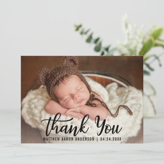 New Baby Modern Vielen Dank Blk Card Dankeskarte (Stehend Vorderseite)