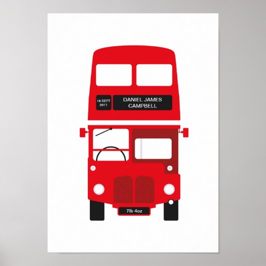 New Baby Personalisiert London Red Bus Poster (Vorne)