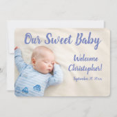 New Baby Photo With Name Blue  Ankündigung (Vorderseite)