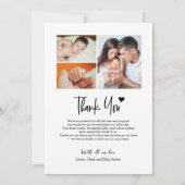 New Baby Photos Thank you Heart Modern Birth Ankündigung (Rückseite)