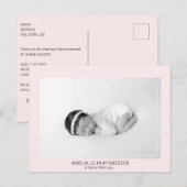 New Baby Pink Modern Danke B/W Foto Postkarte (Vorne/Hinten)