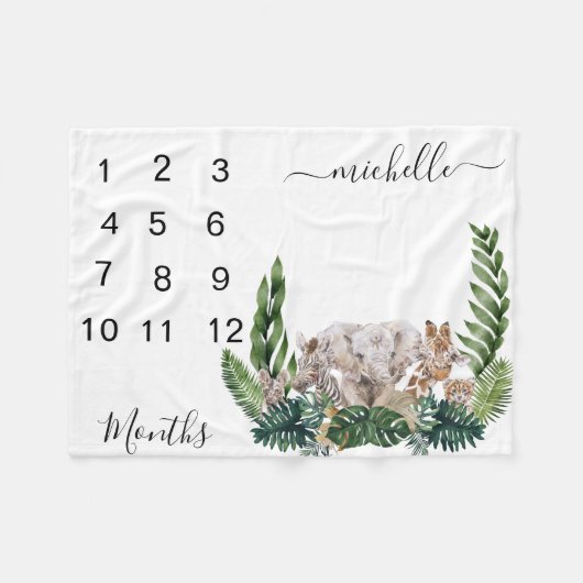 New Baby Säugling Meilenstein Jungle Animal Keepak Fleecedecke (Vorderseite (Horizontal))