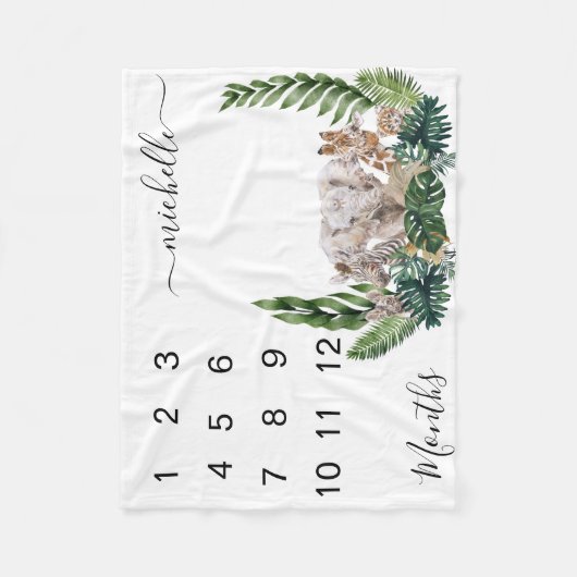 New Baby Säugling Meilenstein Jungle Animal Keepak Fleecedecke (Vorderseite)