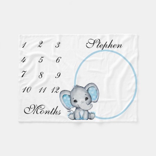 New Baby Säugling Milestone Blue Elephant Pink Fot Fleecedecke (Vorderseite (Horizontal))
