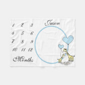 New Baby Säugling Milestone Blue Giraffe Foto Fleecedecke (Vorderseite (Horizontal))