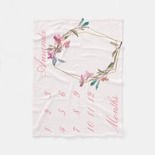 New Baby Säugling Milestone Cherry Blossom Gold Ge Fleecedecke (Vorderseite)