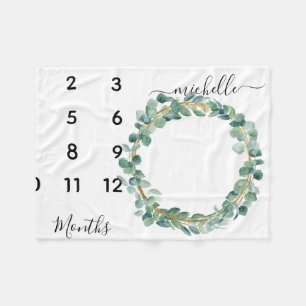 New Baby Säugling Milestone Eucalyptus Wreath Blät Fleecedecke