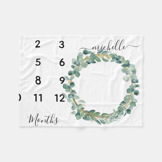 New Baby Säugling Milestone Eucalyptus Wreath Blät Fleecedecke (Vorderseite (Horizontal))
