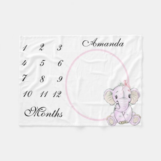 New Baby Säugling Milestone Niedlich Pink Elephant Fleecedecke (Vorderseite (Horizontal))