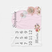 New Baby Säugling Milestone Pink Teddy Bear Fleecedecke (Vorderseite)