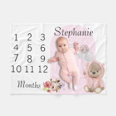 New Baby Säugling Milestone Pink Teddy Bear Fleecedecke