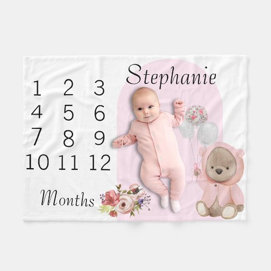 New Baby Säugling Milestone Pink Teddy Bear Fleecedecke