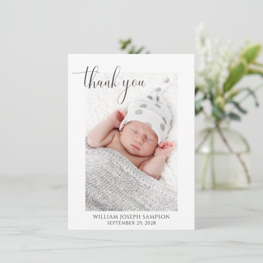 New Baby Simple Foto Vielen Dank Geburtserklärung Einladung (Stehend Vorderseite)