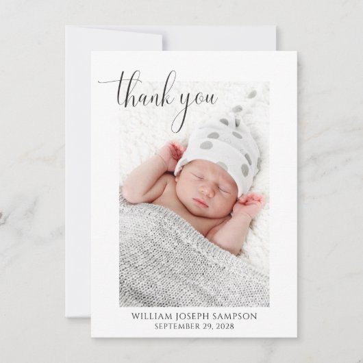 New Baby Simple Foto Vielen Dank Geburtserklärung Einladung (Vorderseite)